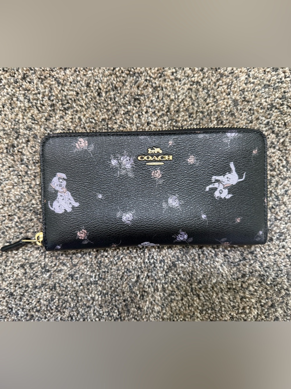 Coach Disney Black Zip-Around Wallet with Dalmatian Floral Print